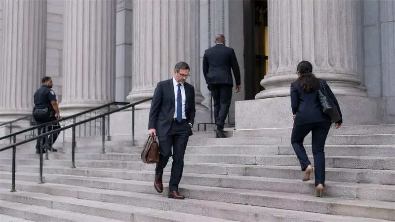 Lawyers climb the steps of the High Court in Meridale.